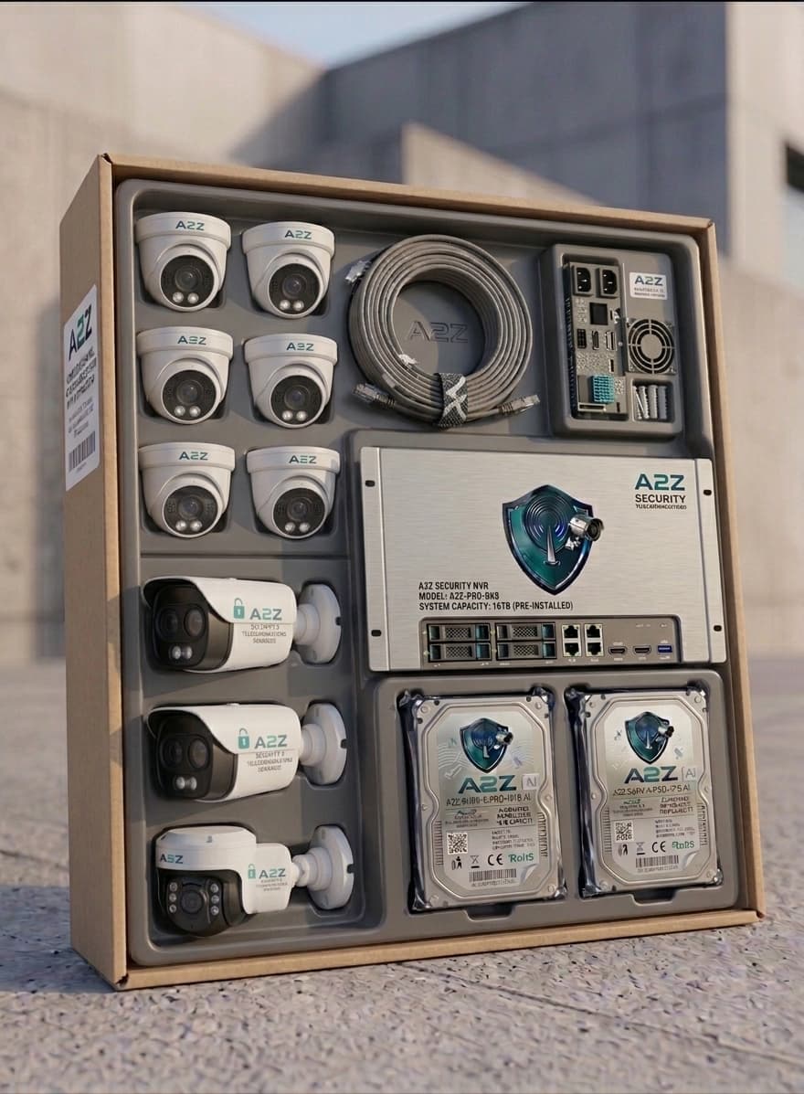 Eight-camera A2Z surveillance kit with recorder, drives and cabling