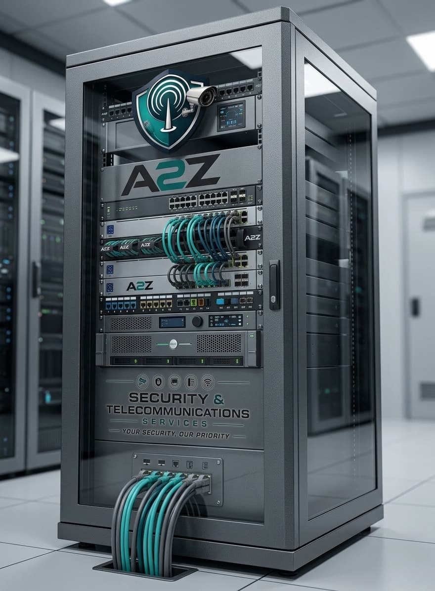 Network server rack with structured cabling in a data room